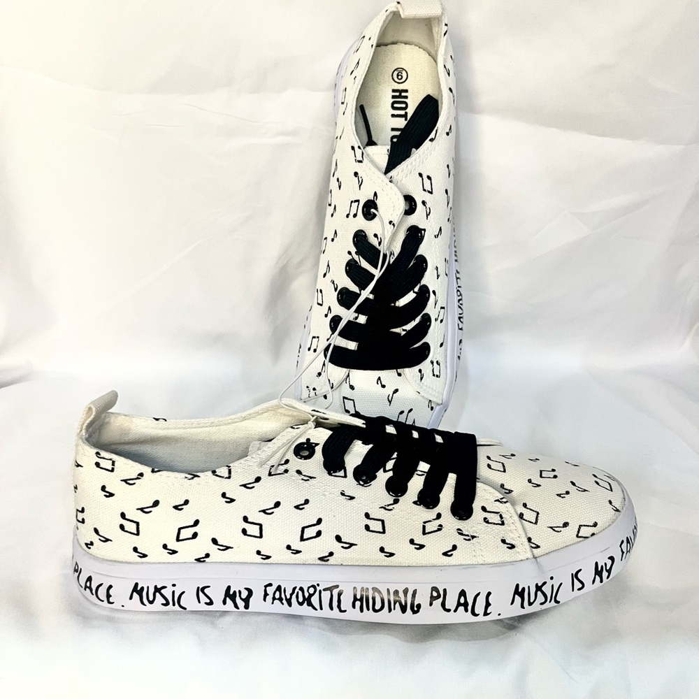 Hot Topic White Sneakers with Music Note Design